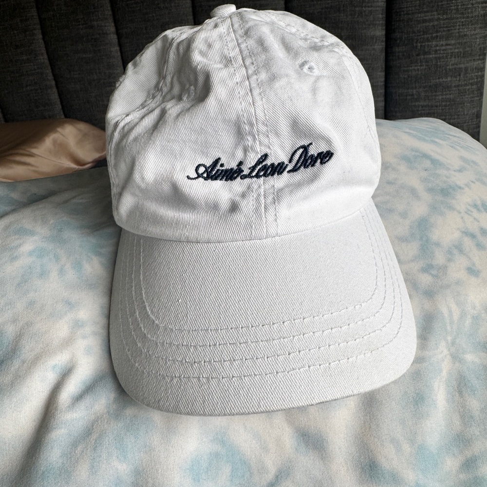Aime Leon Dore White Cap with Navy Script Logo